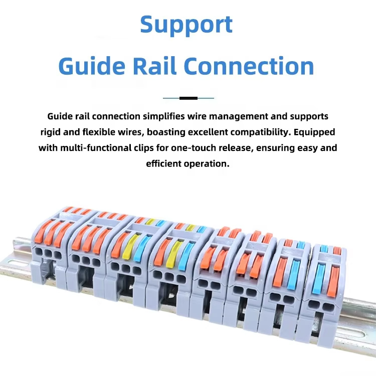 The PCT-222/PCT-223 wire connector supports DIN rail mounting, which offers the advantages of simpler cable management and high compatibility.