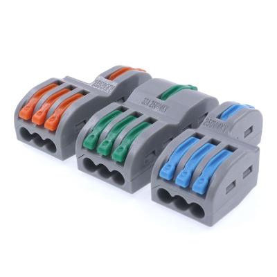 Emendas compactas push in conector de fio de 3 vias, cor verde
